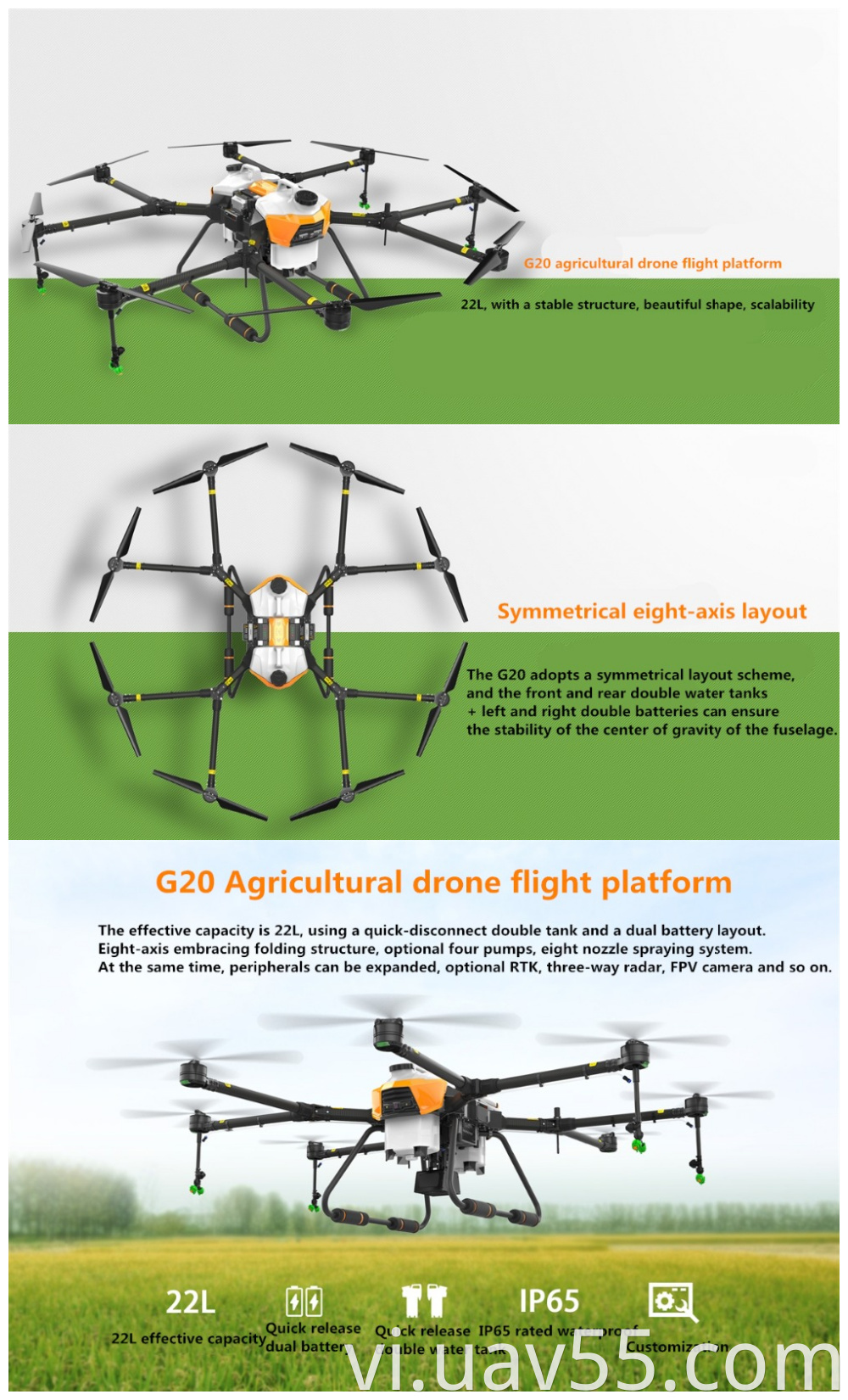 G20 Folding-Eight-Axis Quick Release Double Water Tank Frame